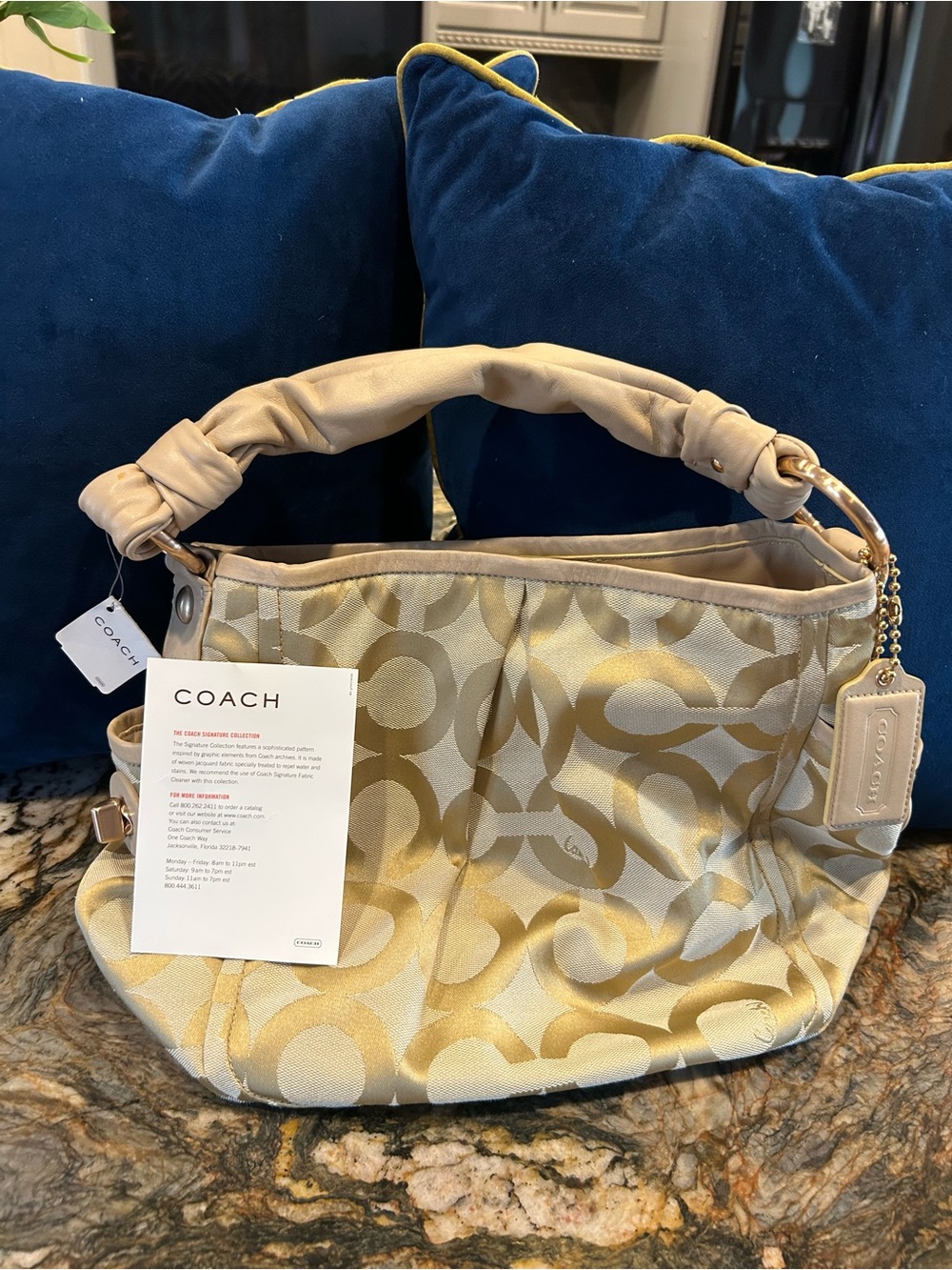 Coach Gold and Tan Signature Jacquard Shoulder Bag Y2K /Vintage